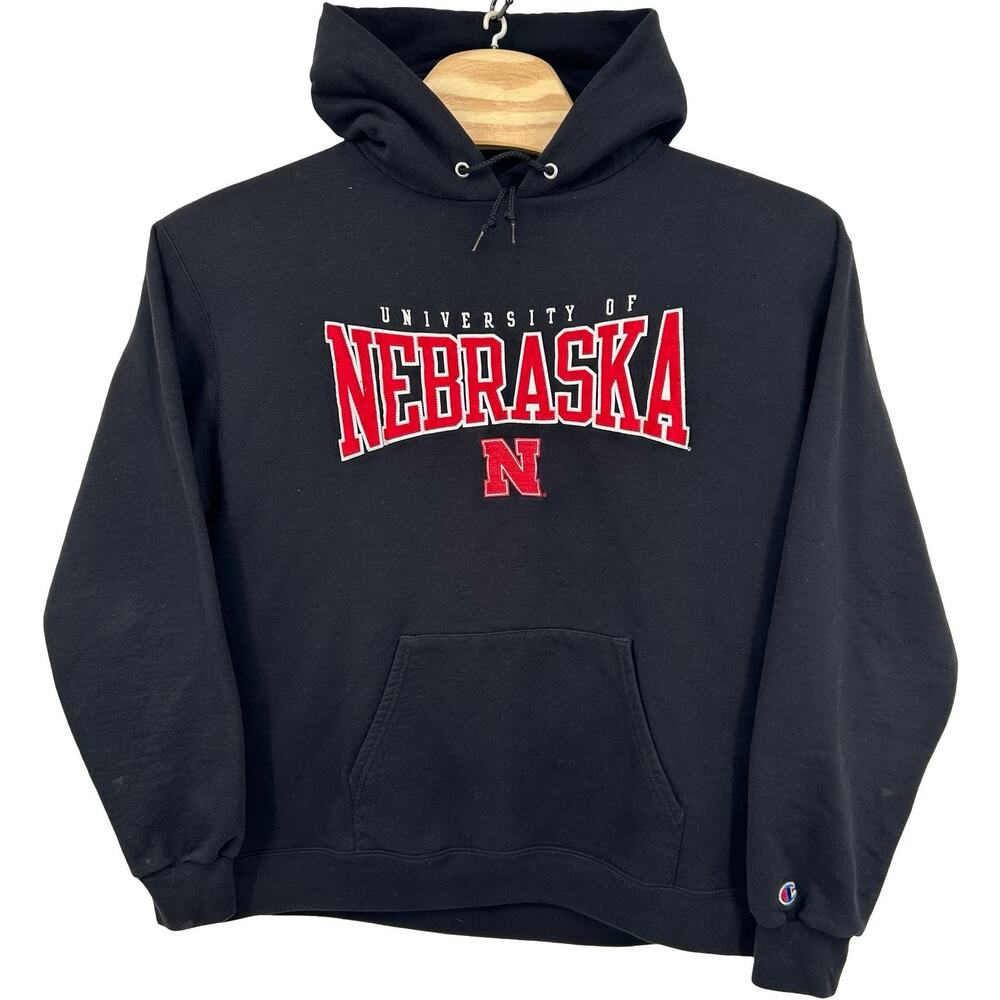 Men's Black Red Champion University of Nebraska Cornhuskers Hoodie Sweatshirt XL